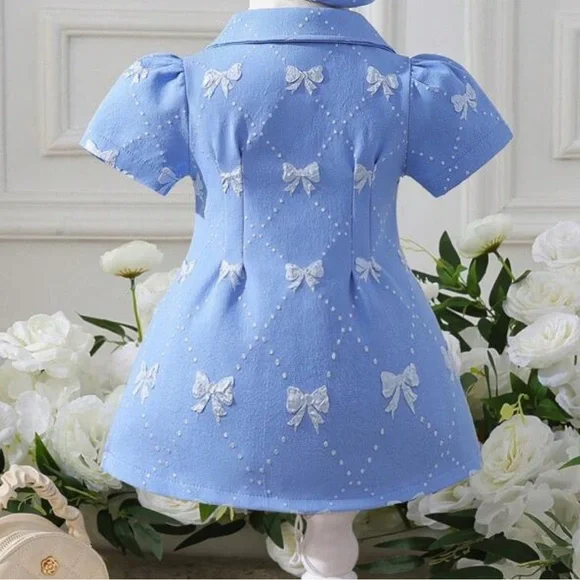 Blue Dress with White Bow Accents - Picture 2 of 3